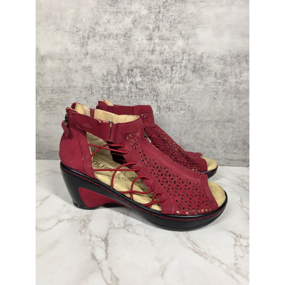 JBU by Jambu Nelly Red Vegan Laser Cut Wedge Sandals Womens 6.5M JB18NLY03